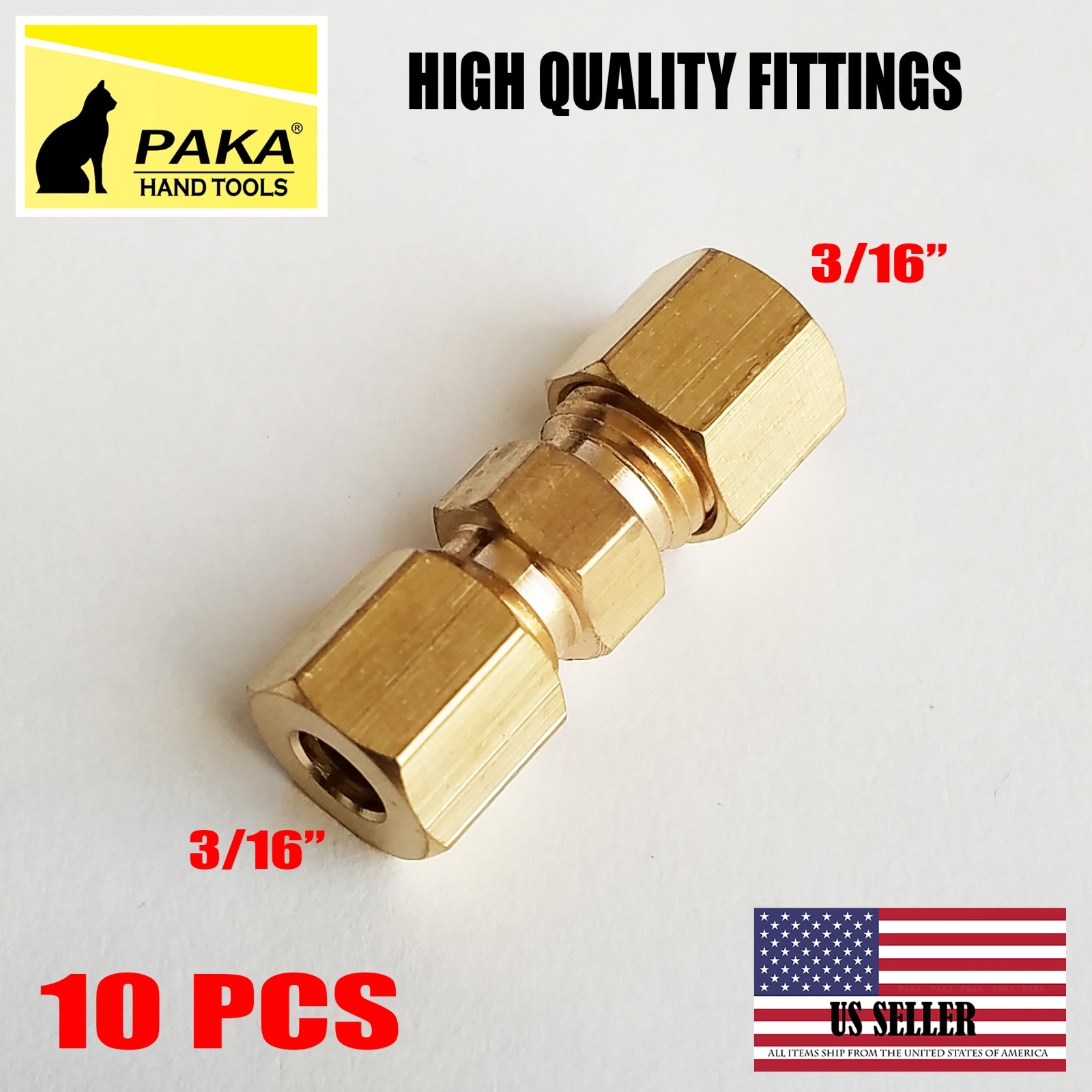 10 PC – 3/16” UNION COMPRESSION FITTINGS BRASS ( HIGH QUALITY)