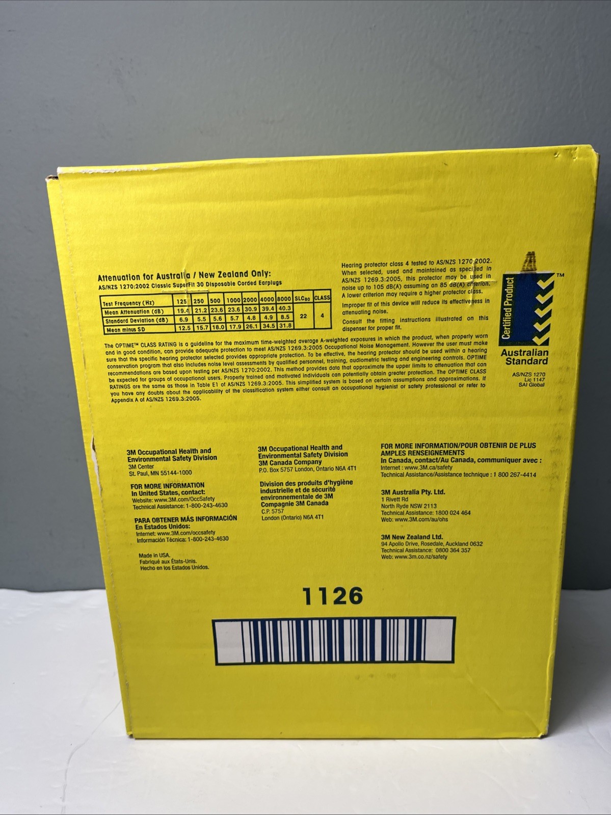 3M EAR #311-1126 Classic SuperFit 30-Corded Earplugs 200 Pairs Open Box Complete