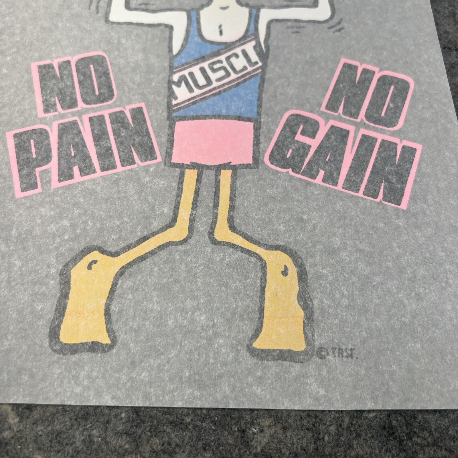 VTG 1980’s Neon «No Pain No Gain» Muscle Lifting Duck Iron On Transfer ~11″ x7″