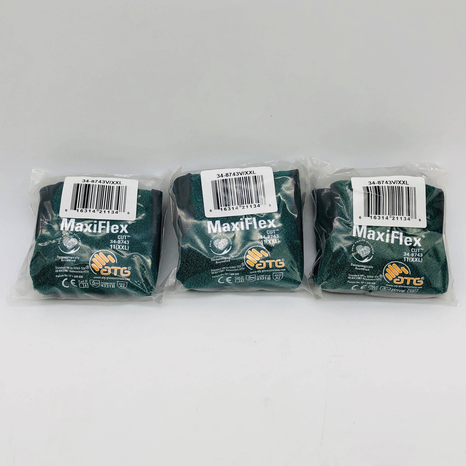 ATG 34-8743V Maxiflex Cut Resistant Gloves 2XL Palm Coated Breathable 3 Pairs