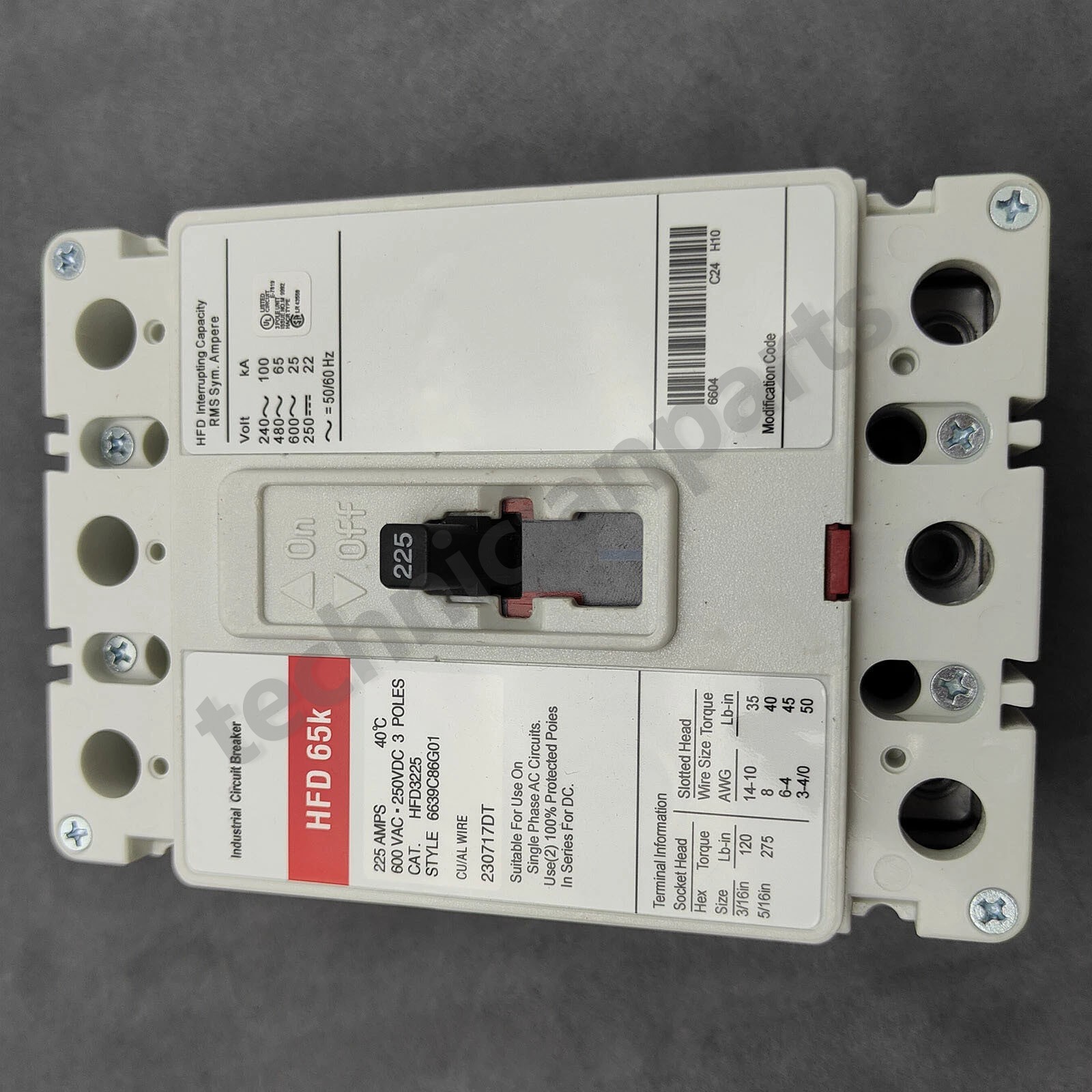 New Circuit Breaker for Eaton HFD 65k 3P 225A 600V Cutler Hammer HFD3225