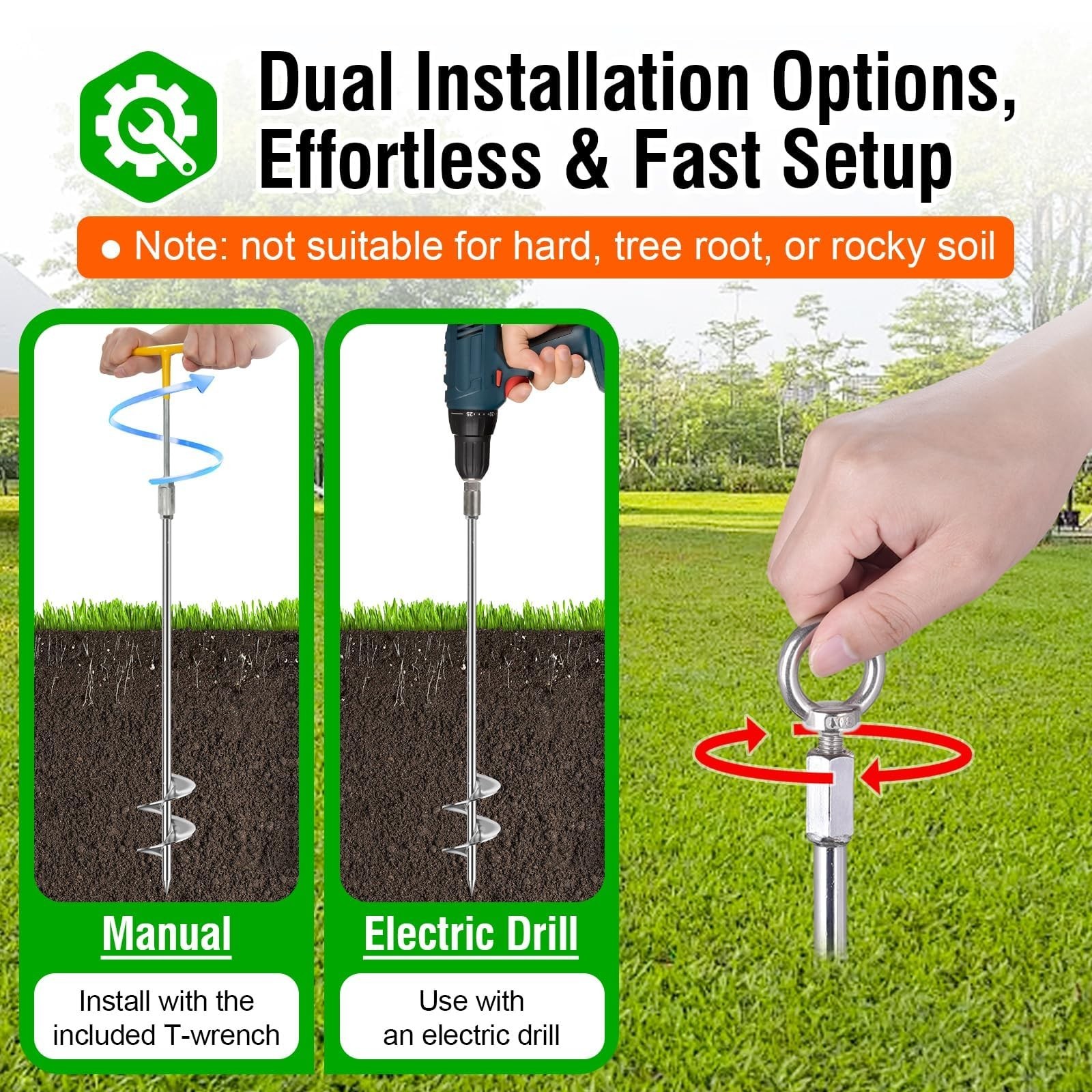 Ground Anchors Heavy Duty, 2 Pack Fully Welded Solid Steel Ground Anchors Scr…