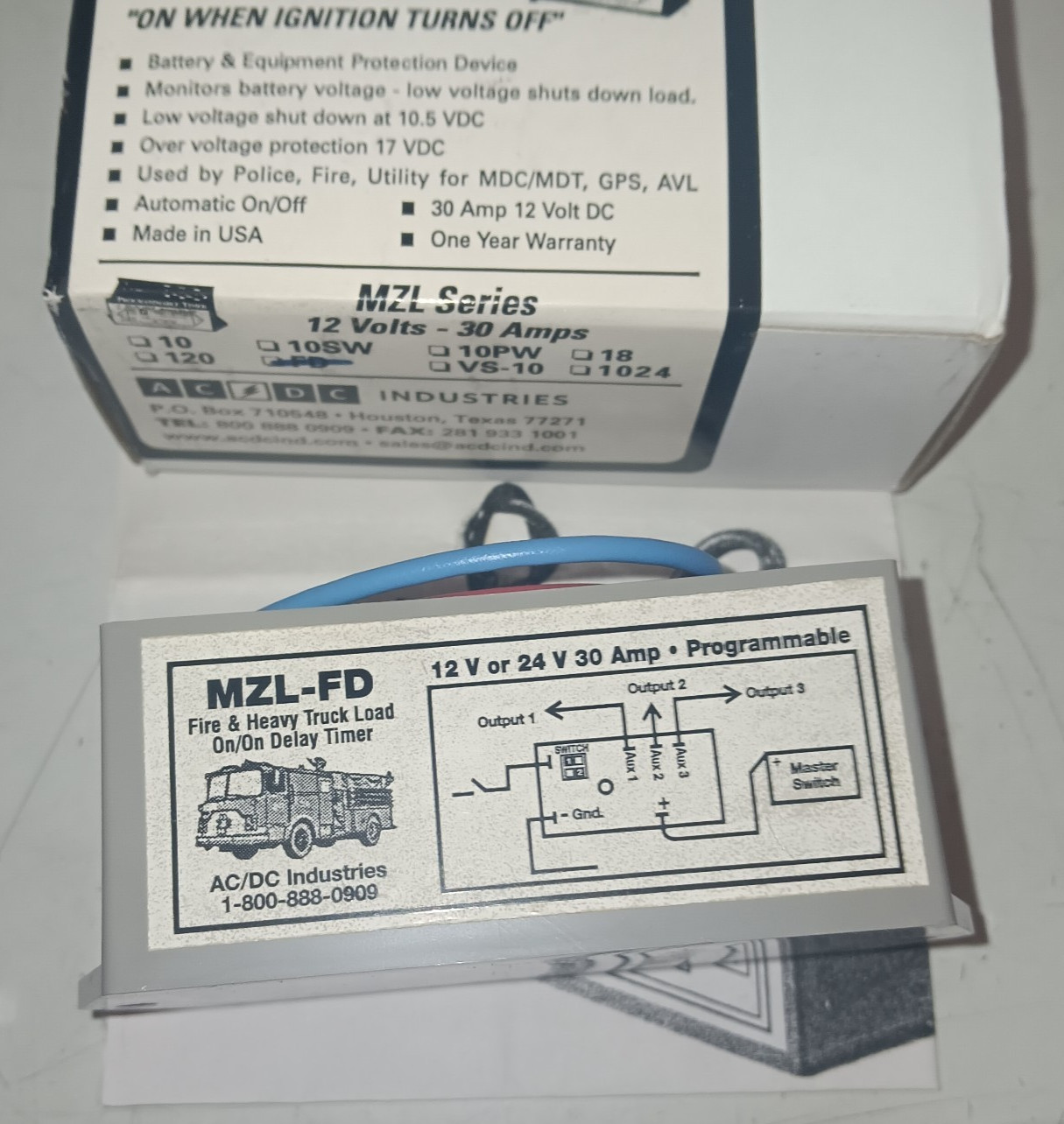 AC/DC Industries MZL-FD Ignition Sensing Delay Timer 12 Volts 30 Amps