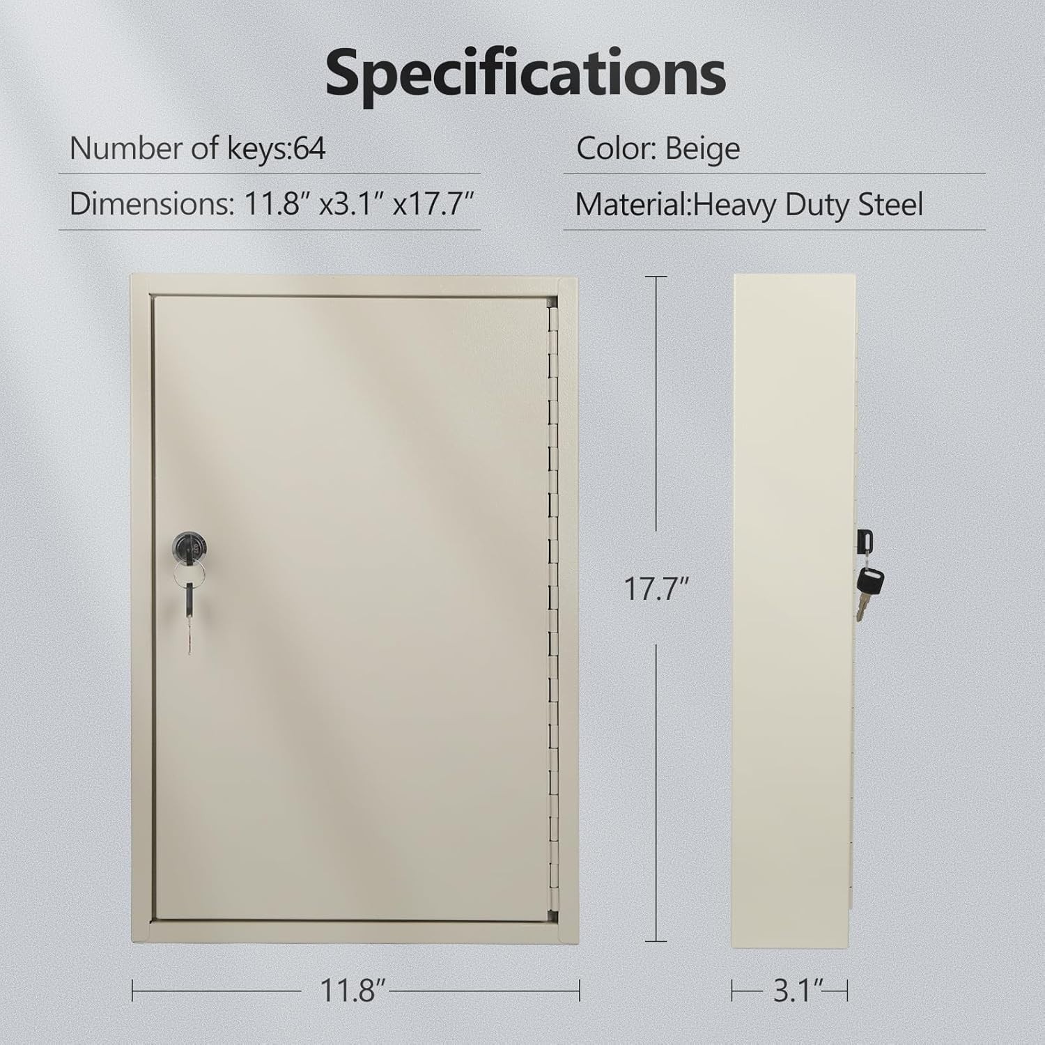 Key Box Cabinet, Wall Mount 64/100 Position Metal Locking Key Cabinet Organizer