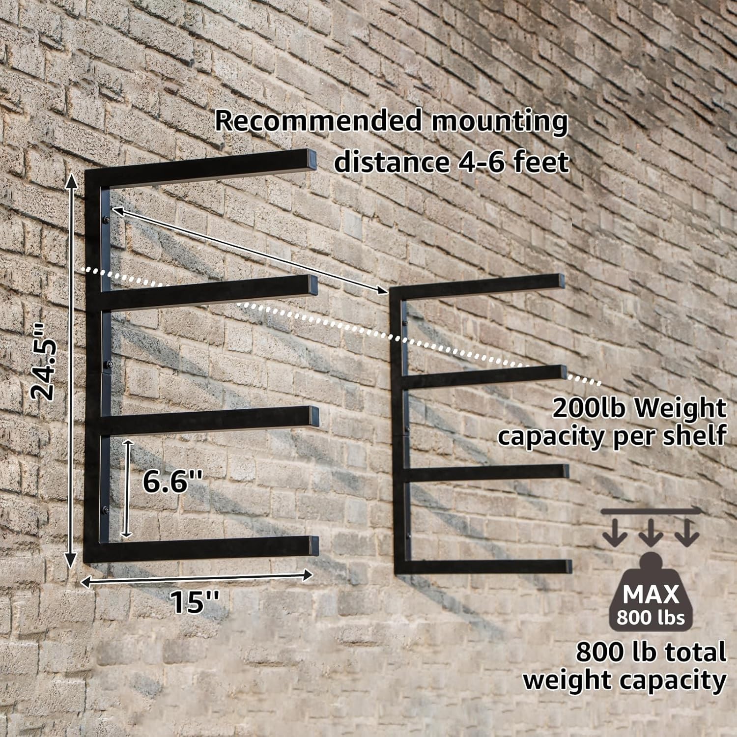 2 Pack Lumber Storage Rack 4 Level Wall Mounted Heavy Duty Wood Rack Organizer