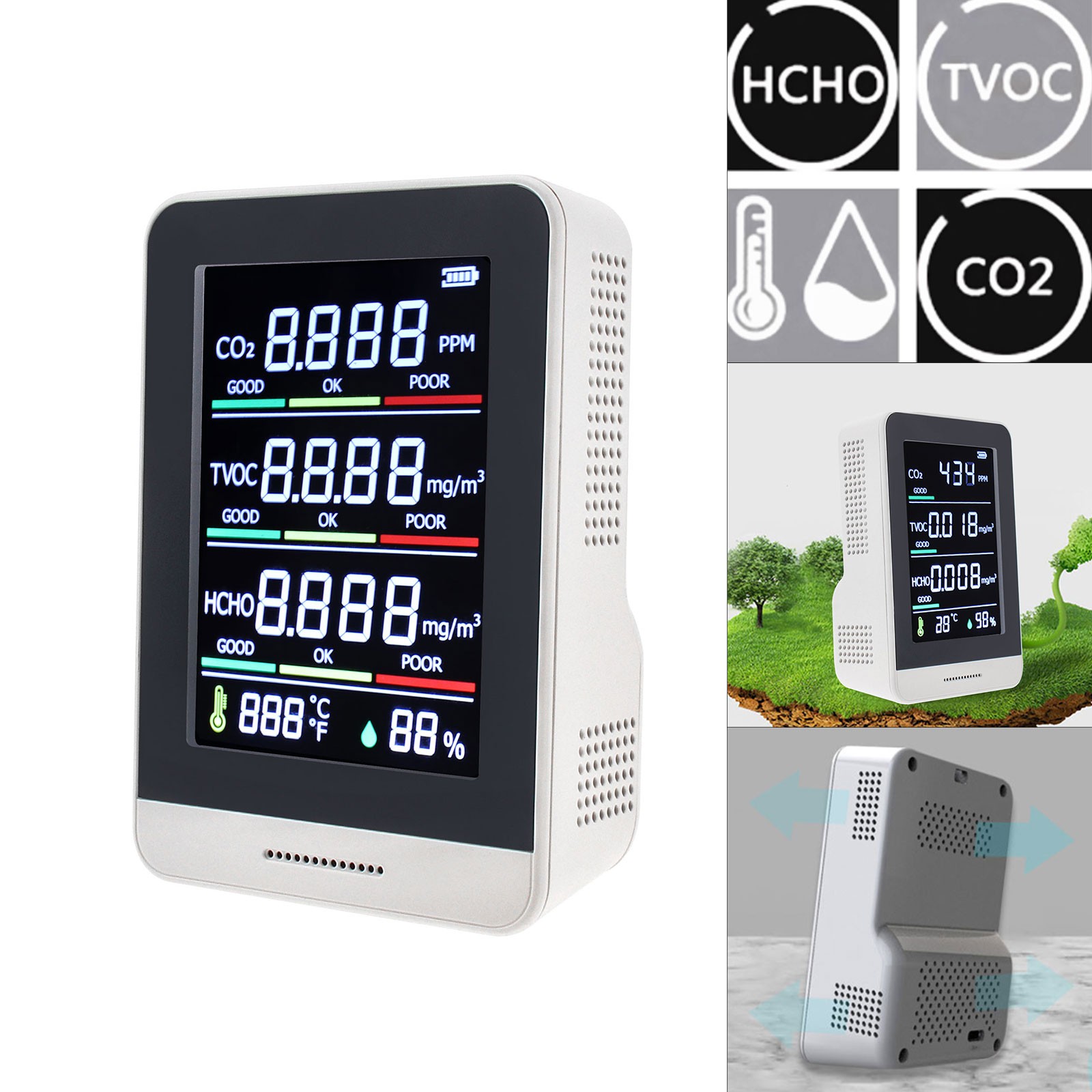 New 5 In 1 Air Monitor CO2 HCHO TVOC Portable Gas Analyzer Infrared Temperature