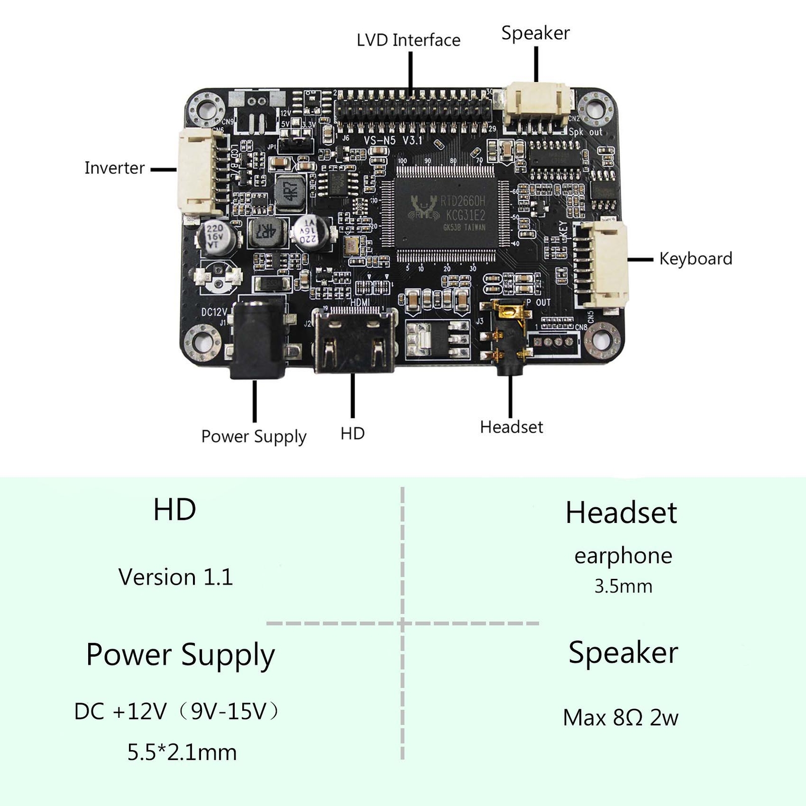 HDMI LCD Controller Board For 14 in 15.6 in 1366×768 40Pin LVDS interface LCD