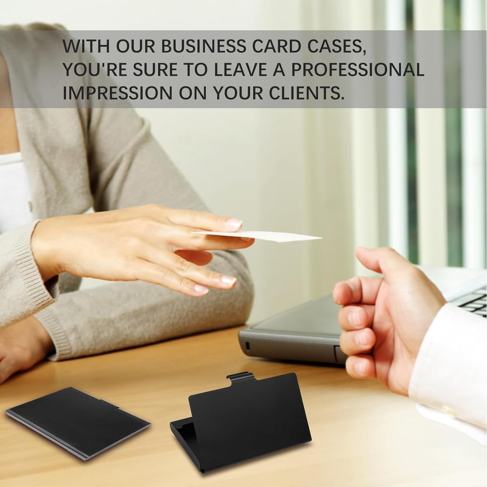 WBHLMZIR 4 Pack Slim Business Card Holder Case for Men 10mm, Black