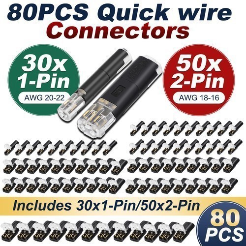80PCS Plug-In Quick Wire Connector Kit 1/2-Pin Reusable Clamp Terminal Block🎁