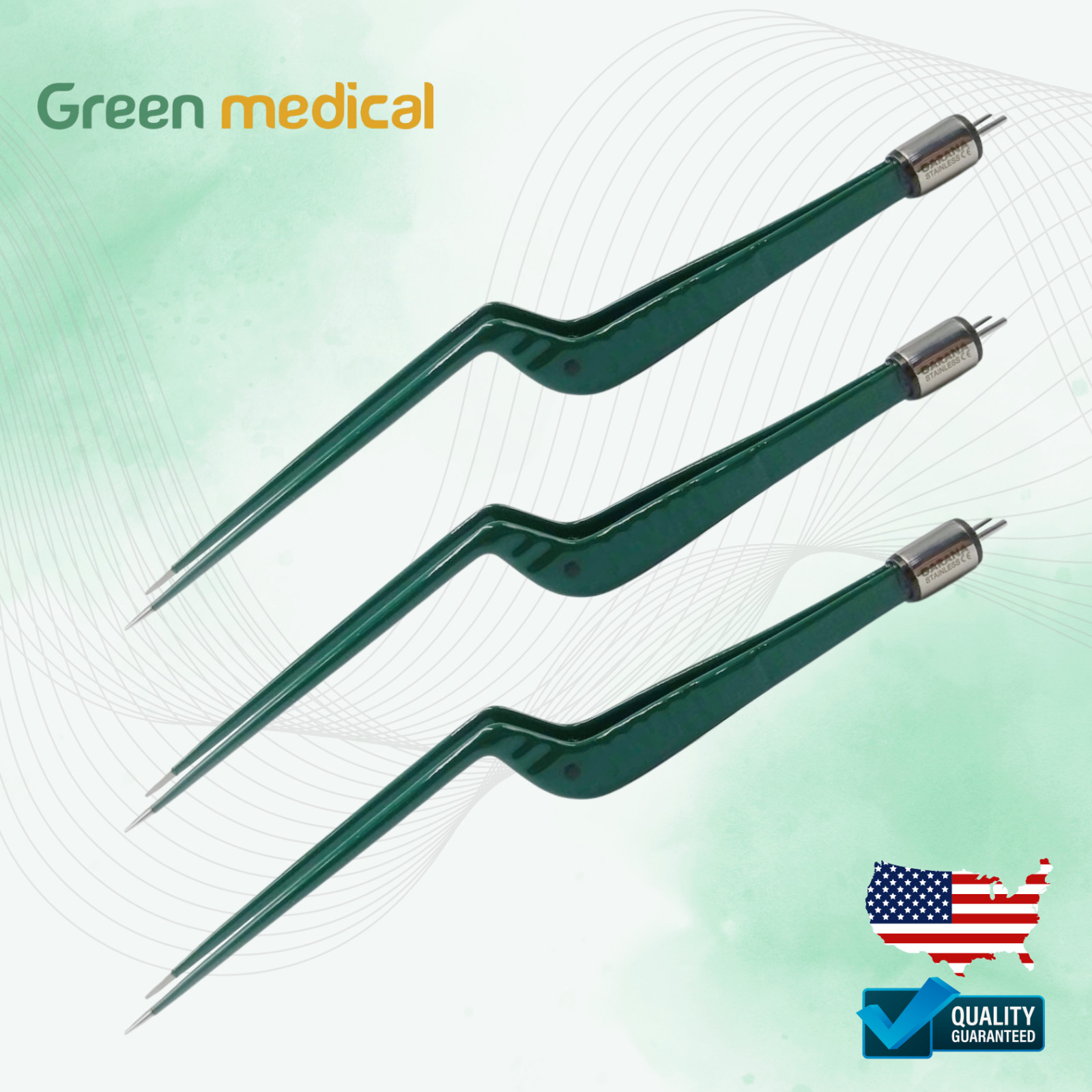SET OF 3 Non-Stick Bipolar Forceps Us Connector 2 pin, 22cm TIP 0.5mm,1MM,1.5MM