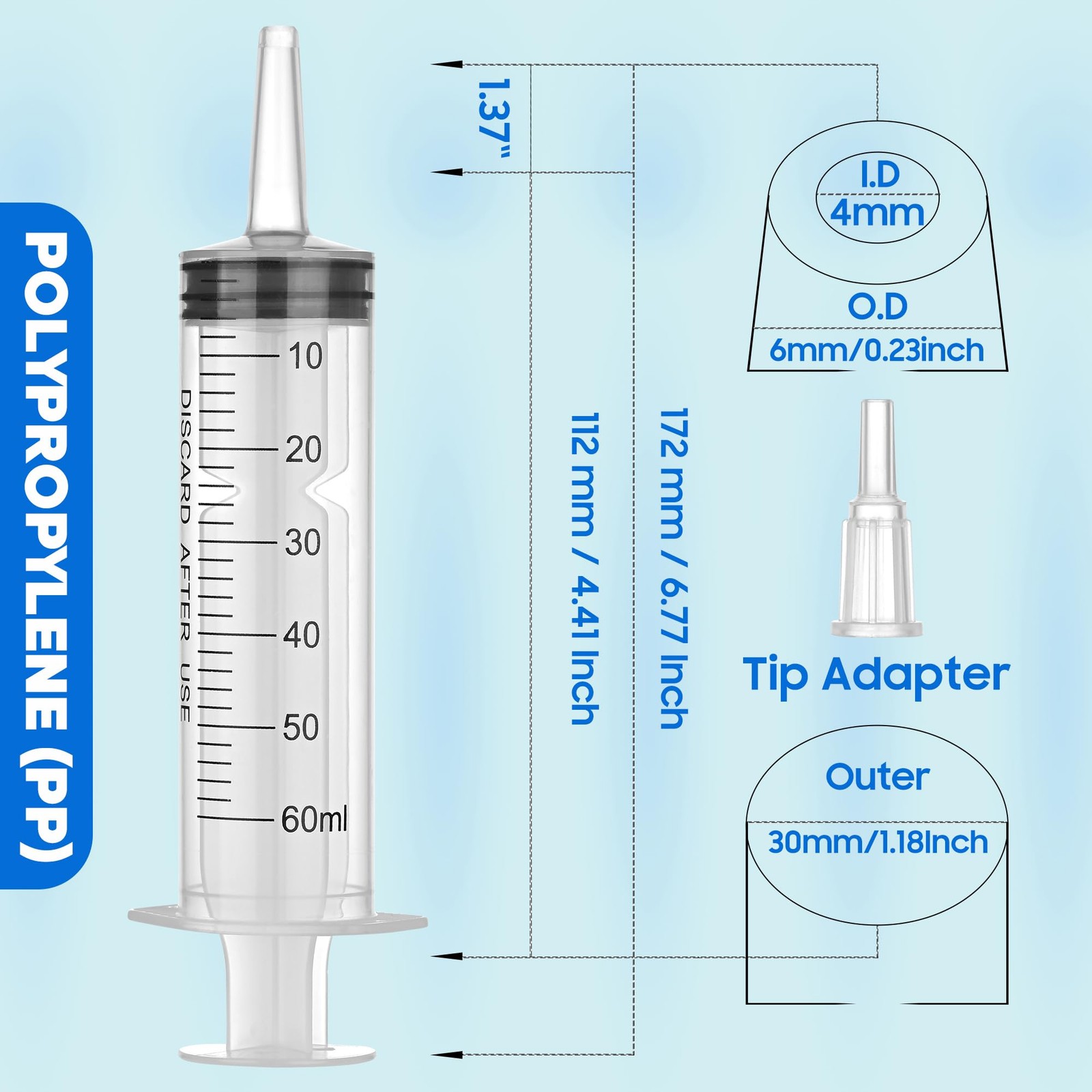 SHAOTONG 60ml Syringe with 40 Inch Tube and Tip Adapter, for Feeding 60ML/CC