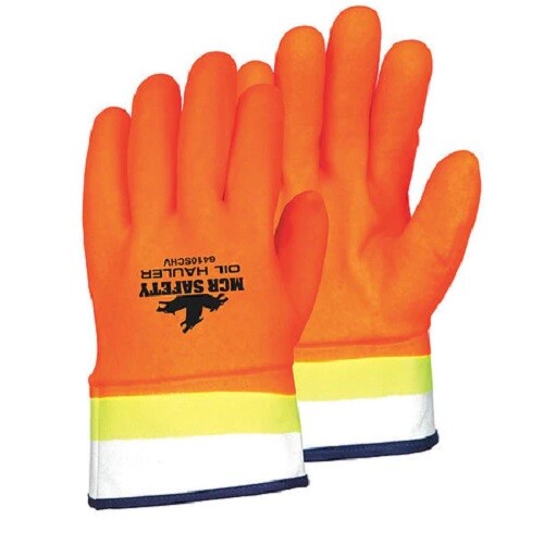 CHEMICAL RESISTANT GLOVES DOUBLE DIPPED RUBBER WORK GLOVES HI-VIS ORANGE, LARGE