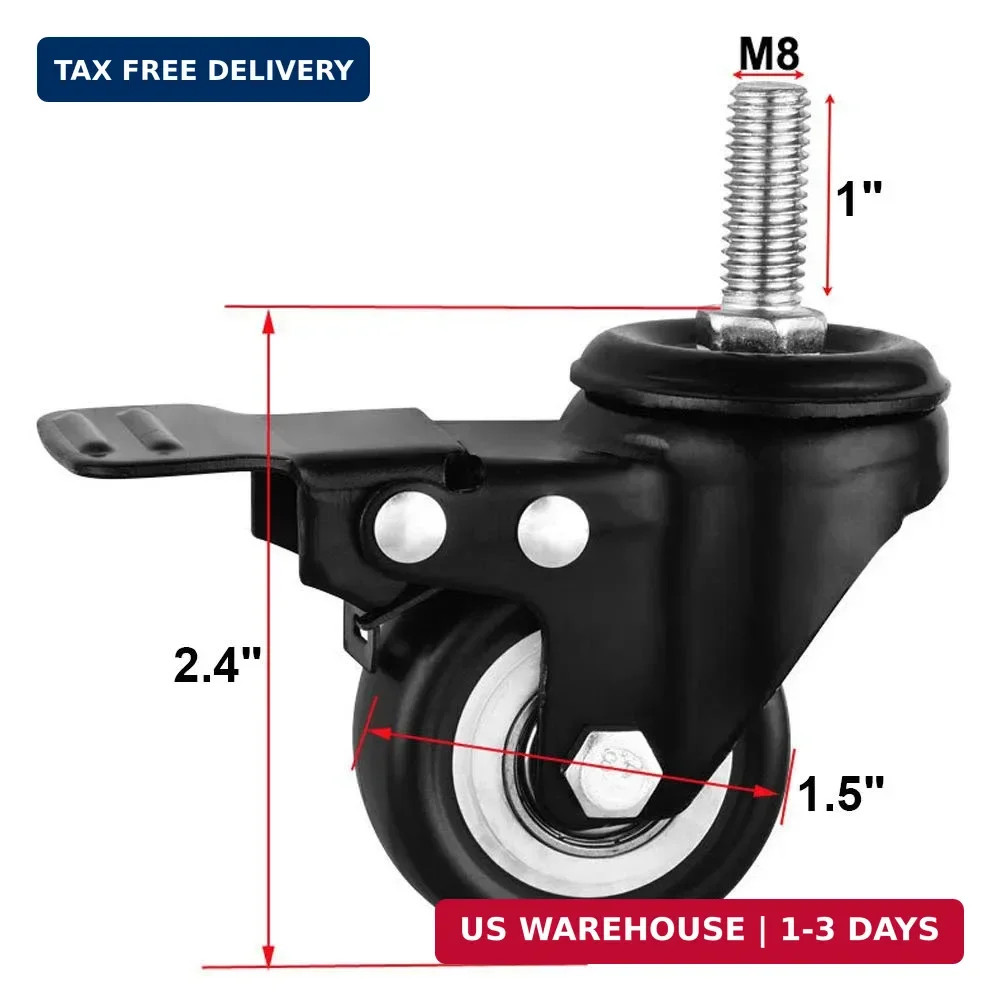1.5″ Caster Wheels, Threaded Stem Casters, Screwed Bolt M8x25mm | Swivel Wheels