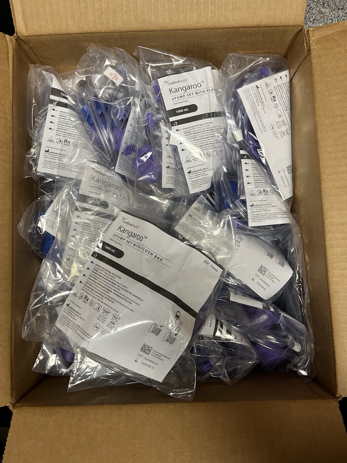 Cardinal Health Kangaroo 1000ML Feeding Bag W/ Flush Bag Lot Of 30 763662