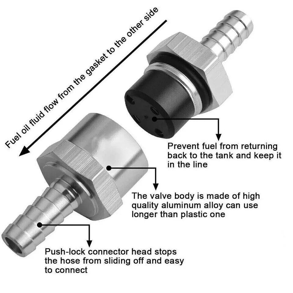2 Pcs 8mm 5/16″ Fuel Non-Return One Way Check Valve Petrol Diesel Oil Aluminum