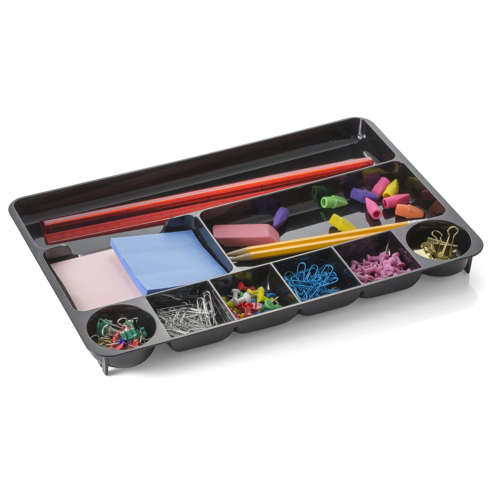 Black Recycled Plastic Desk Drawer Organizer 9 Compartment 14x9x1.13 Inch