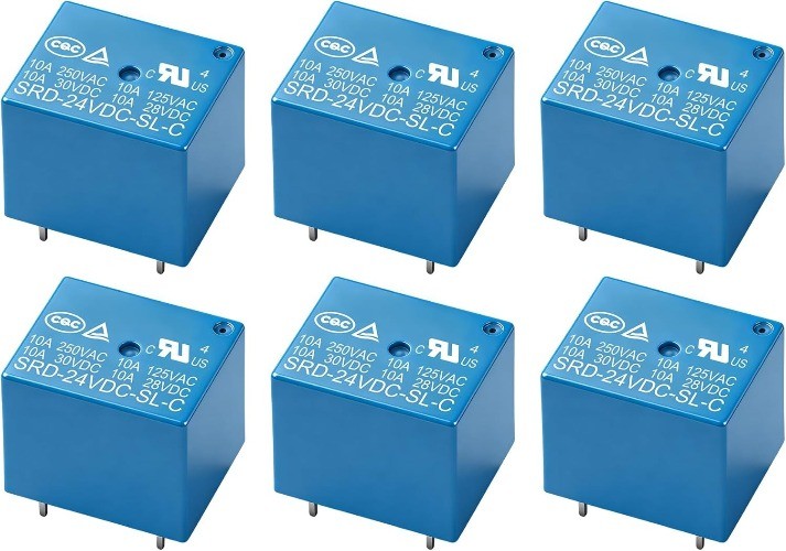 6Pcs PCB Power Relay SRD 24VDC SL C, DC 24V Coil, 10A 250VAC