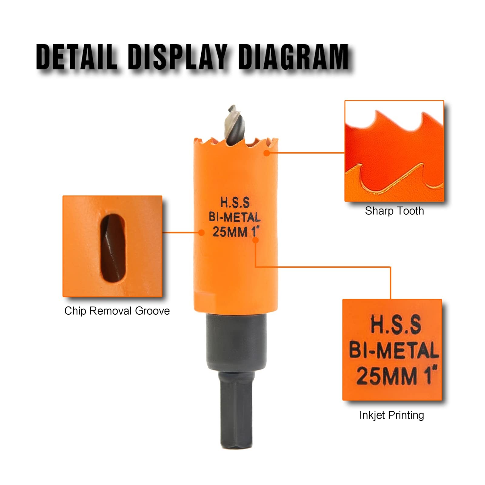 VIKITON 1 inch Hole Saw with Arbor for Cutting Metal Wood and 1 in, Orange