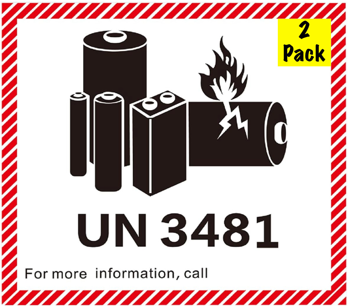 Lithium Ion Battery Caution Warning Labels UN3480 / UN3481 (2PK) 4.7″ x 4.3″