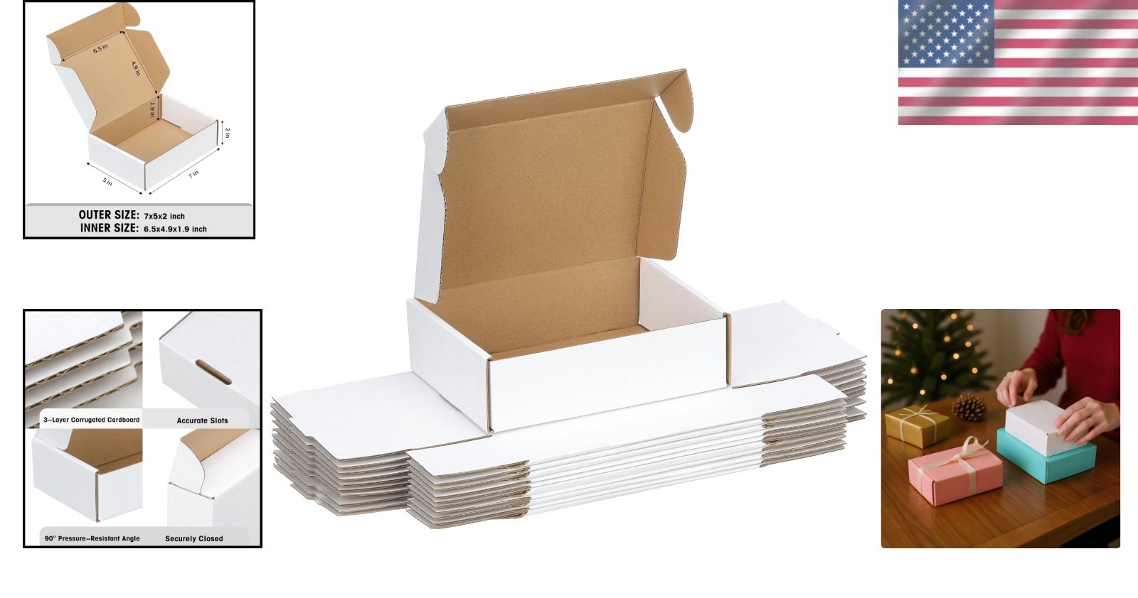 Small Mailing Boxes 50 Pack 7x5x2 Inches White Cardboard Shipping Supplies