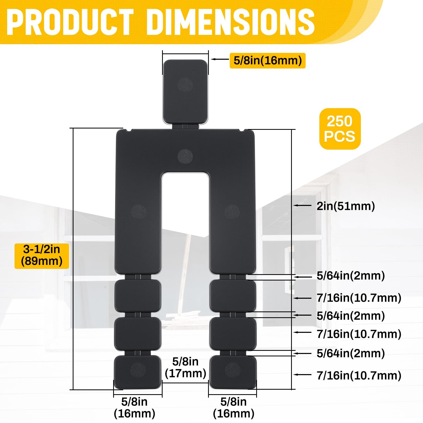 250 Pcs 1/16″ x 3-1/2″ Stack Shims Bulk Stackable Black Shims for Windows & D…