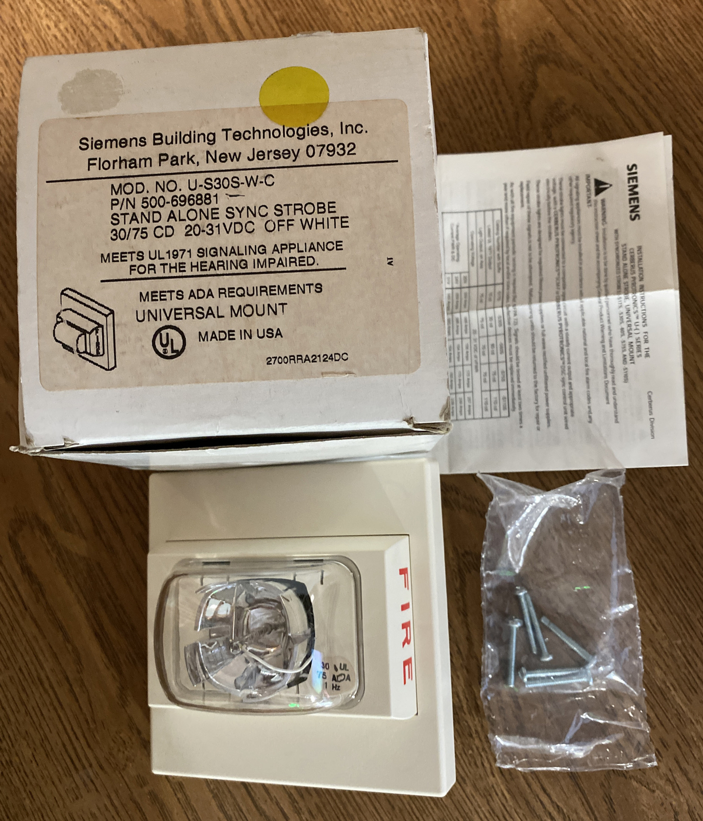 Siemens U-S30S-W-C Stand Alone Sync Strobe White 30/75 CD 20-31VDC Fire Alarm