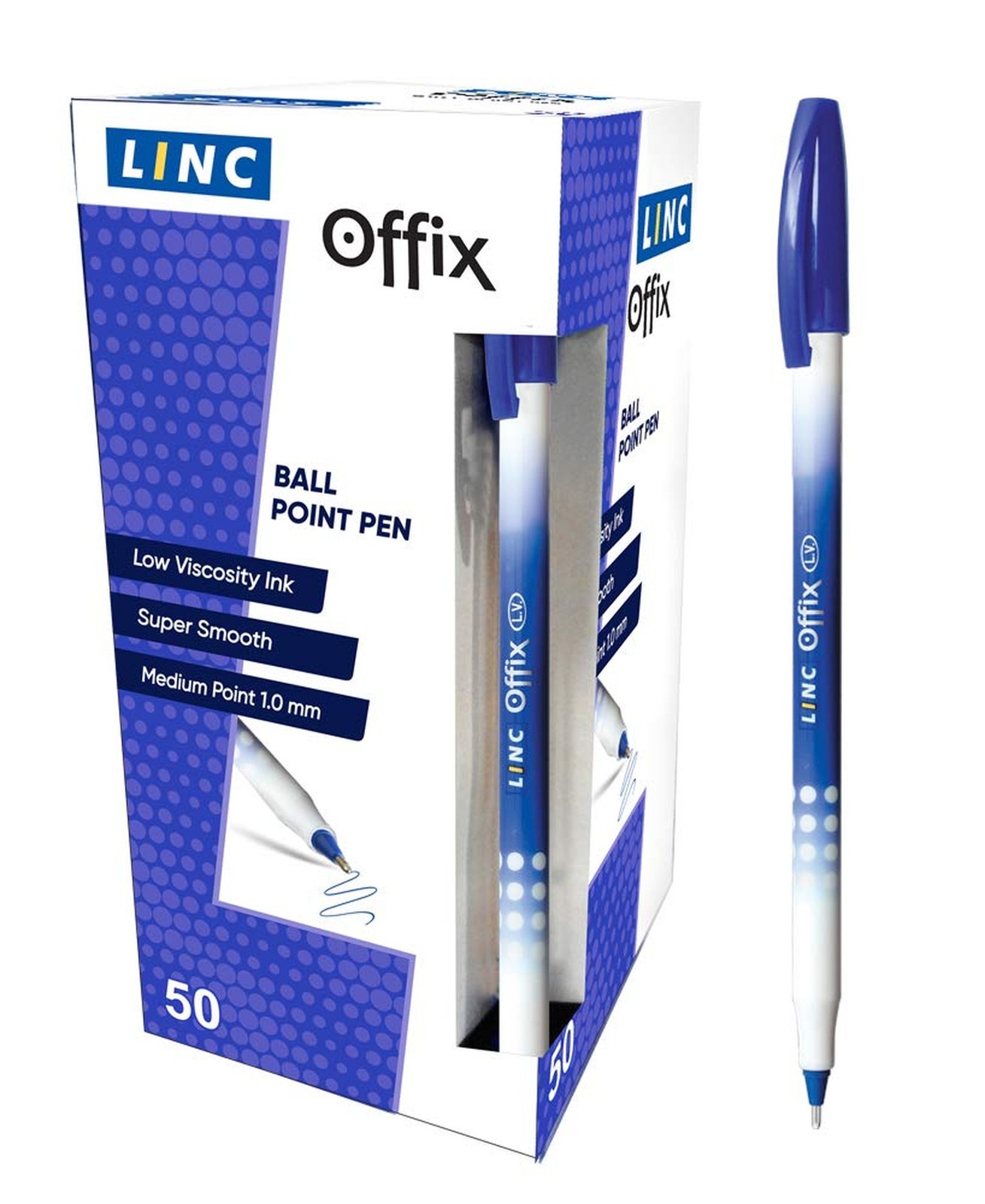 Linc Offix Smooth Ball Point Pen, 1.00mm Tip, 50-Count, Blue