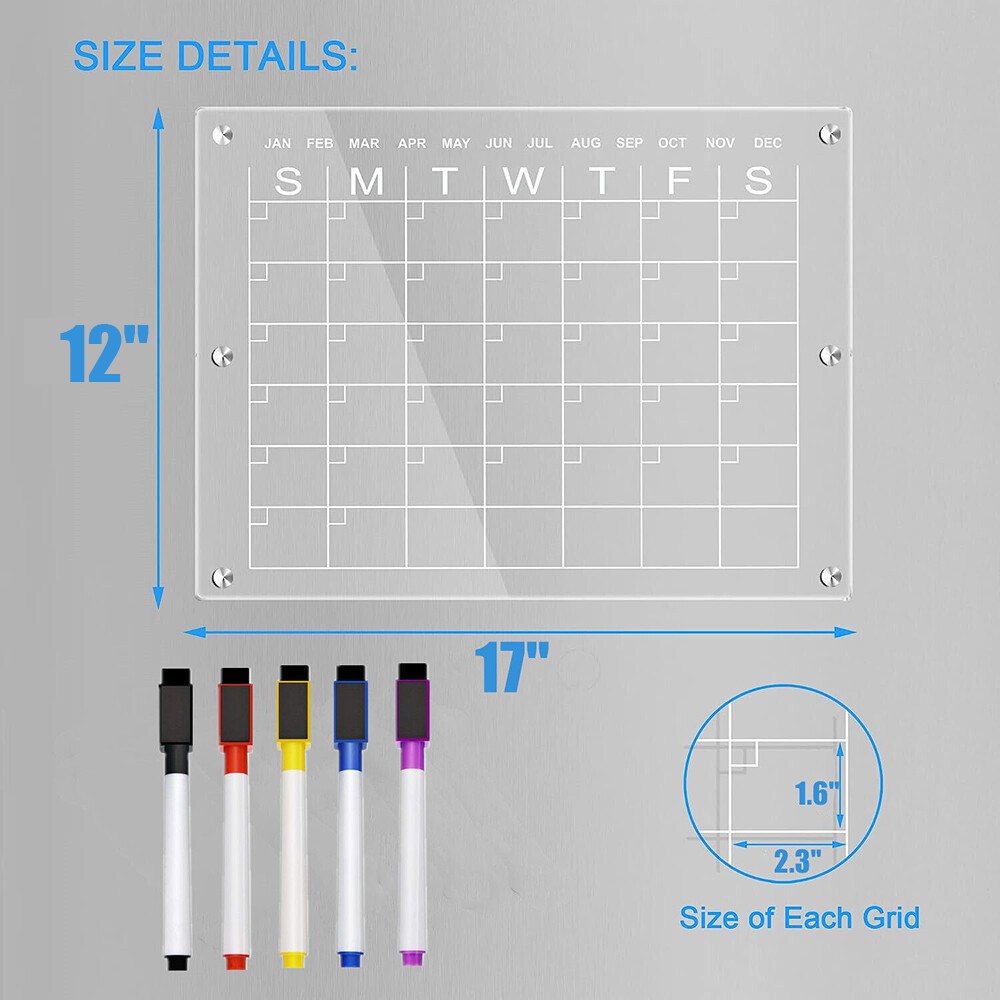 17×12 Fridge Acrylic Magnetic Calendars Dry Erase Month Week Daily Planner Board