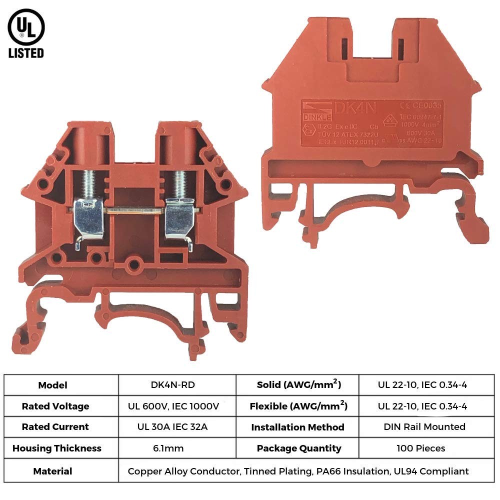 Dinkle Combiner DK4N Red/Black 5 Gang Box Connector DIN Rail Terminal 30
