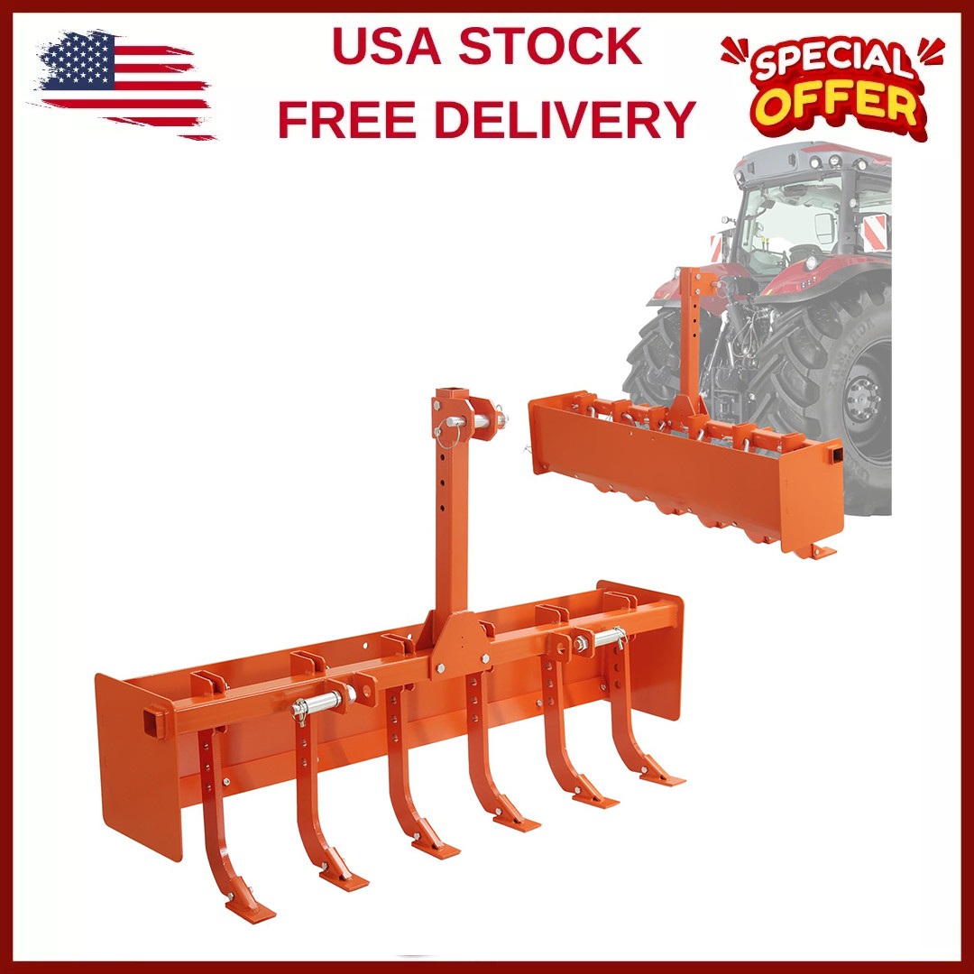 55″ Box Blade Scraper Powder Coated Steel W/6 Scarifier Shank For Cat 0 Cat 1