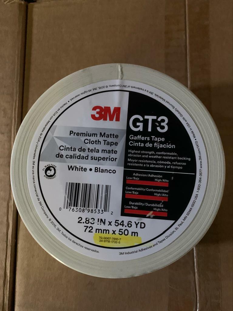 (1 ROLL) 3M Gaffers Tape WHITE 3″ x 54.6 YD GT3 Premium Matte Cloth – NEW