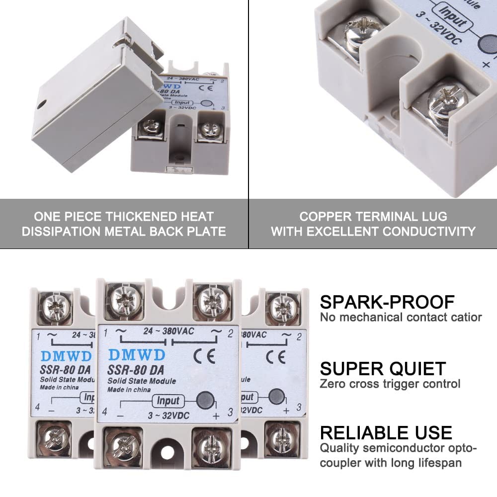 SSR 80DA Solid State Relay DC to AC 3 32V DC Input 24 380V AC Output 80A Heat