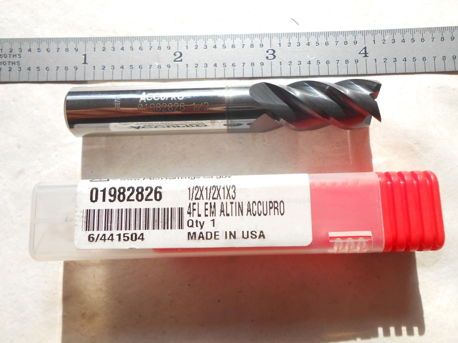 NEW ACCUPRO USA HP 1/2″ DIA. X 1″ LOC X 3″ OAL C.C. 4FL. CARBIDE SQUARE ENDMILL
