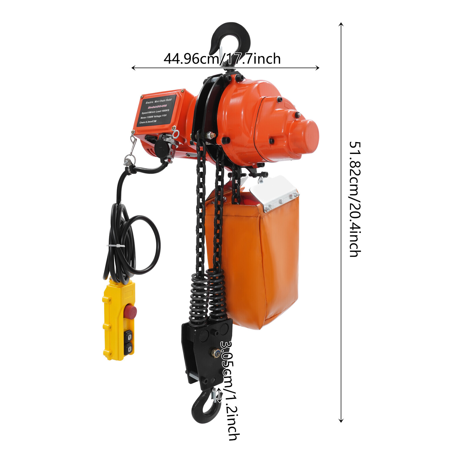 2200lbs/1Ton Electric Chain Hoist Chain Crane Hoist 3m/9.84ft Lifting