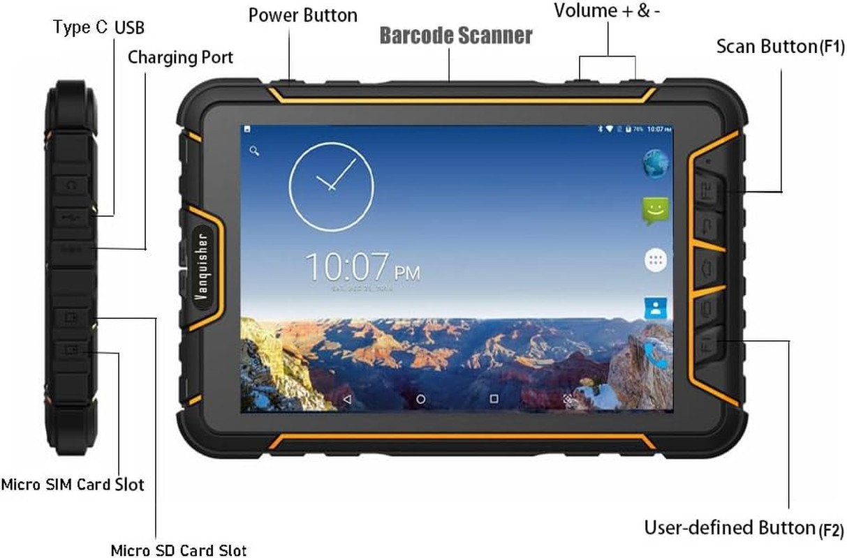 Rugged Industrial Tablet PC Android Barcode Scanner | with Honeywell 2D Bar Scan