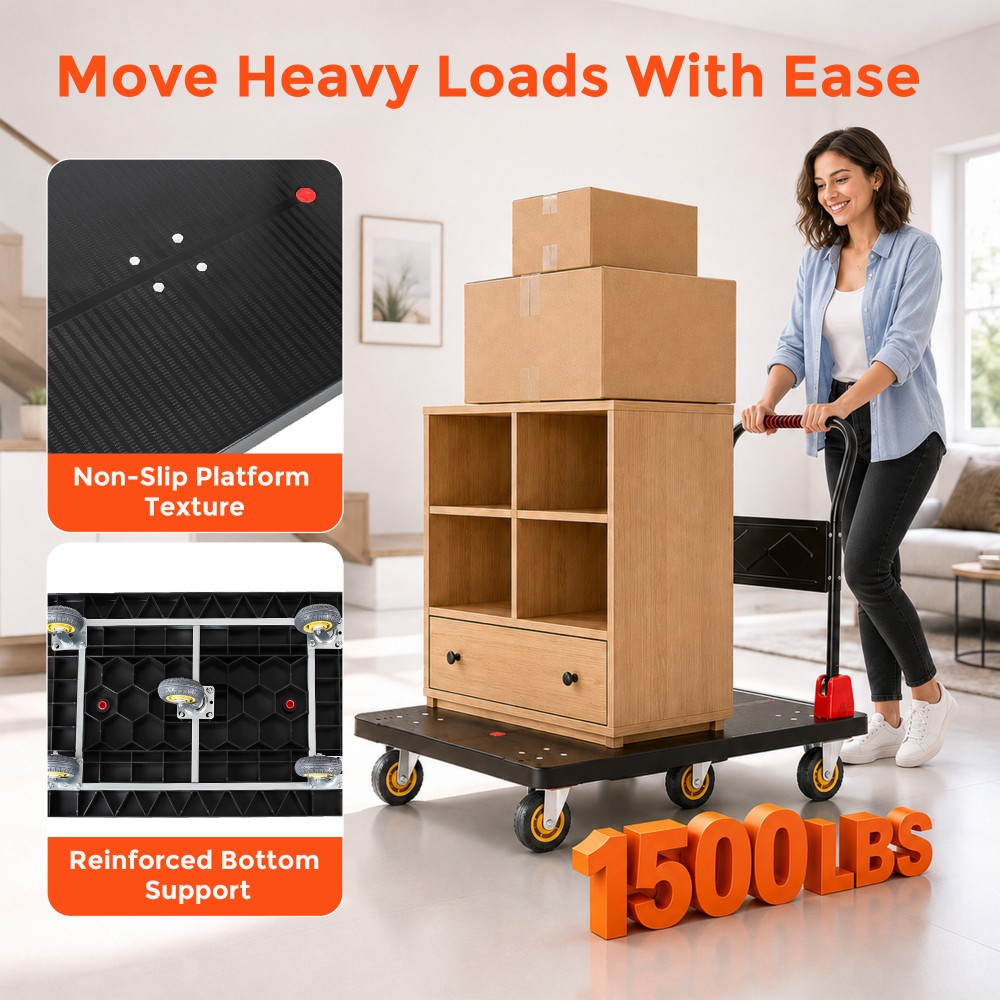 25.5″x43.5″ Foldable Platform Truck 1500LBS 5″ Silent TPR Wheels