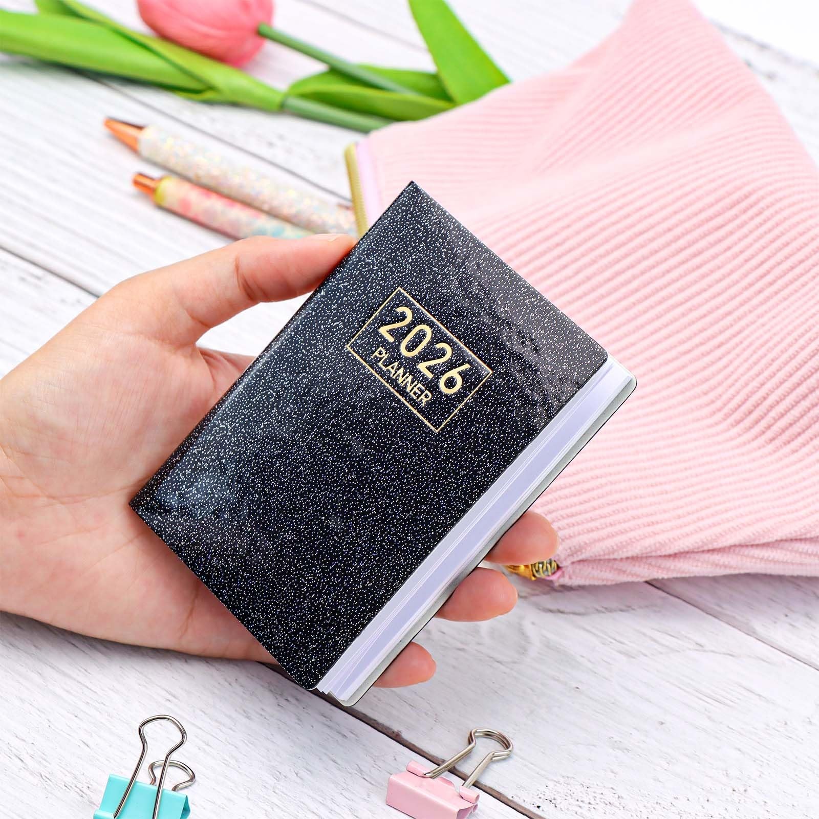 Mogoostry 2026 Pocket Planner Mini Weekly Planners 3 x 4 Starlight Black Leat…