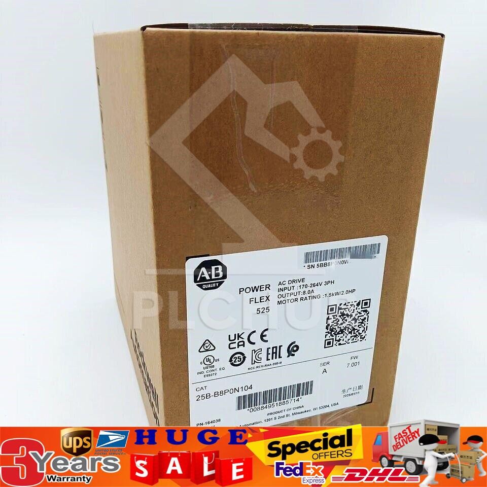 New AB 25B-B8P0N104 PowerFlex 525 Drive 1.5kW 2.0Hp 25B-B8P0N104 US Free Tax