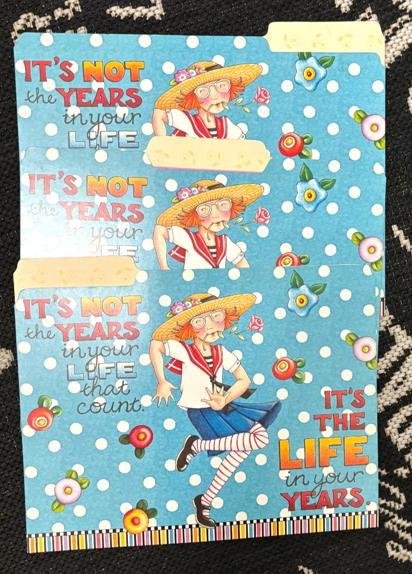 SET of 3 Vtg Mary Engelbreit PUNCH ST “ITS NOT THE YEARS” Cardboard FILE FOLDERS
