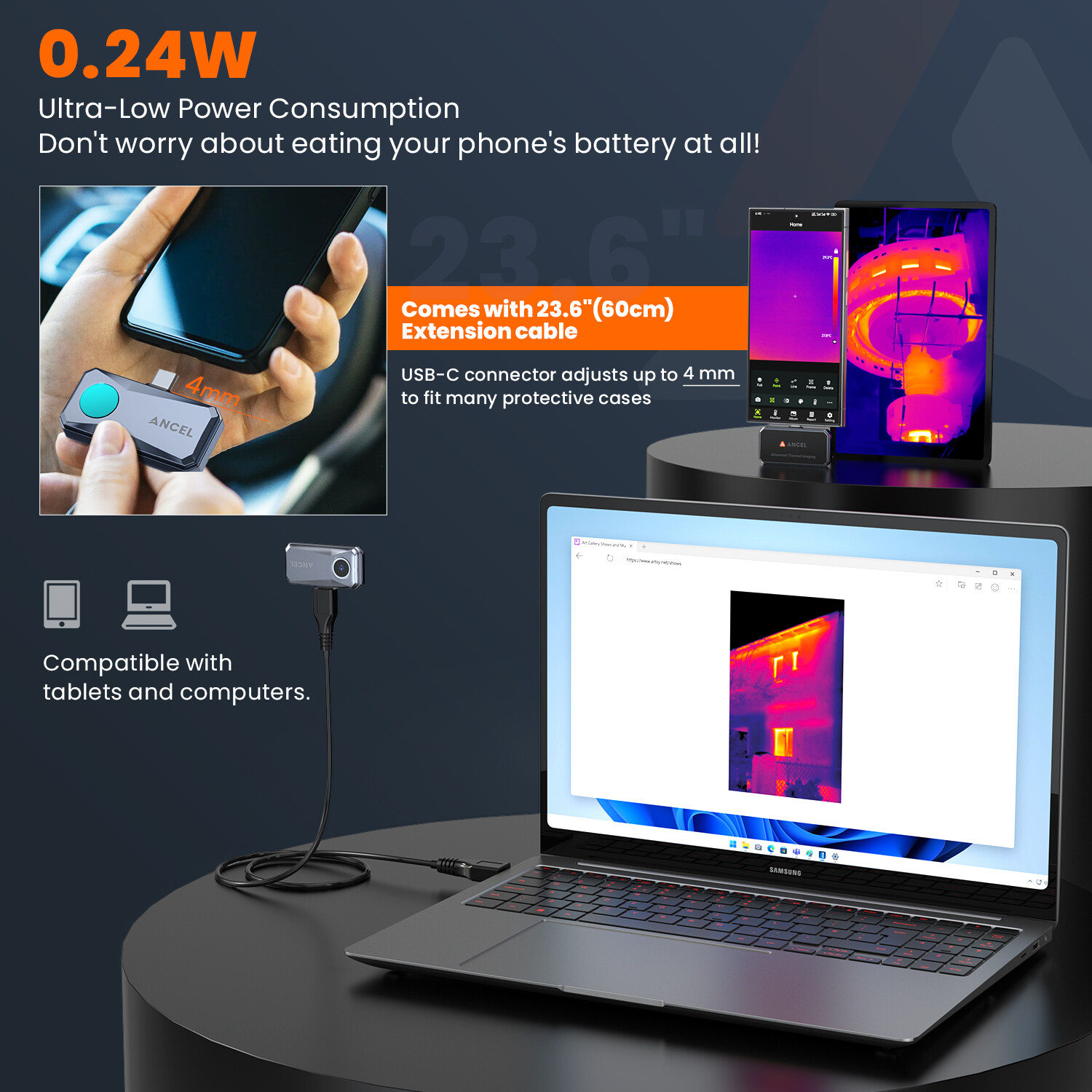 ANCEL Thermal Imaging Camera for IOS 256×192 IR Resolution 25Hz Refresh Rate