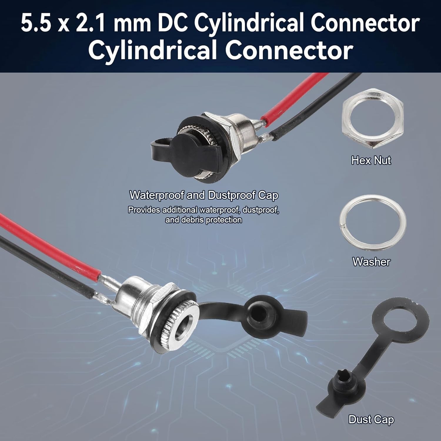 DC Power Jack Female Panel Mount Connector 5PCS 5.5×2.1mm Waterproof Cap