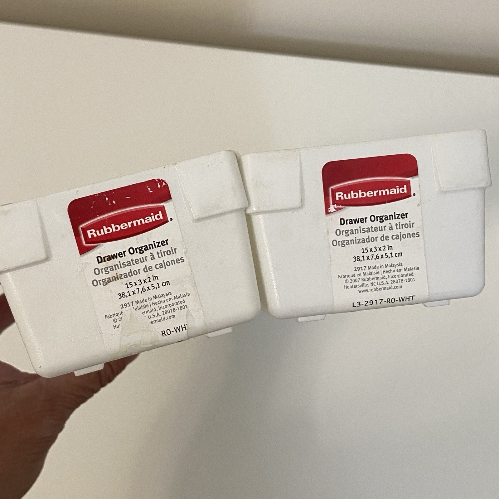 2X Rubbermaid 2917 Instant Drawer Organizer White 2007 15”x3”x2” Interlocking