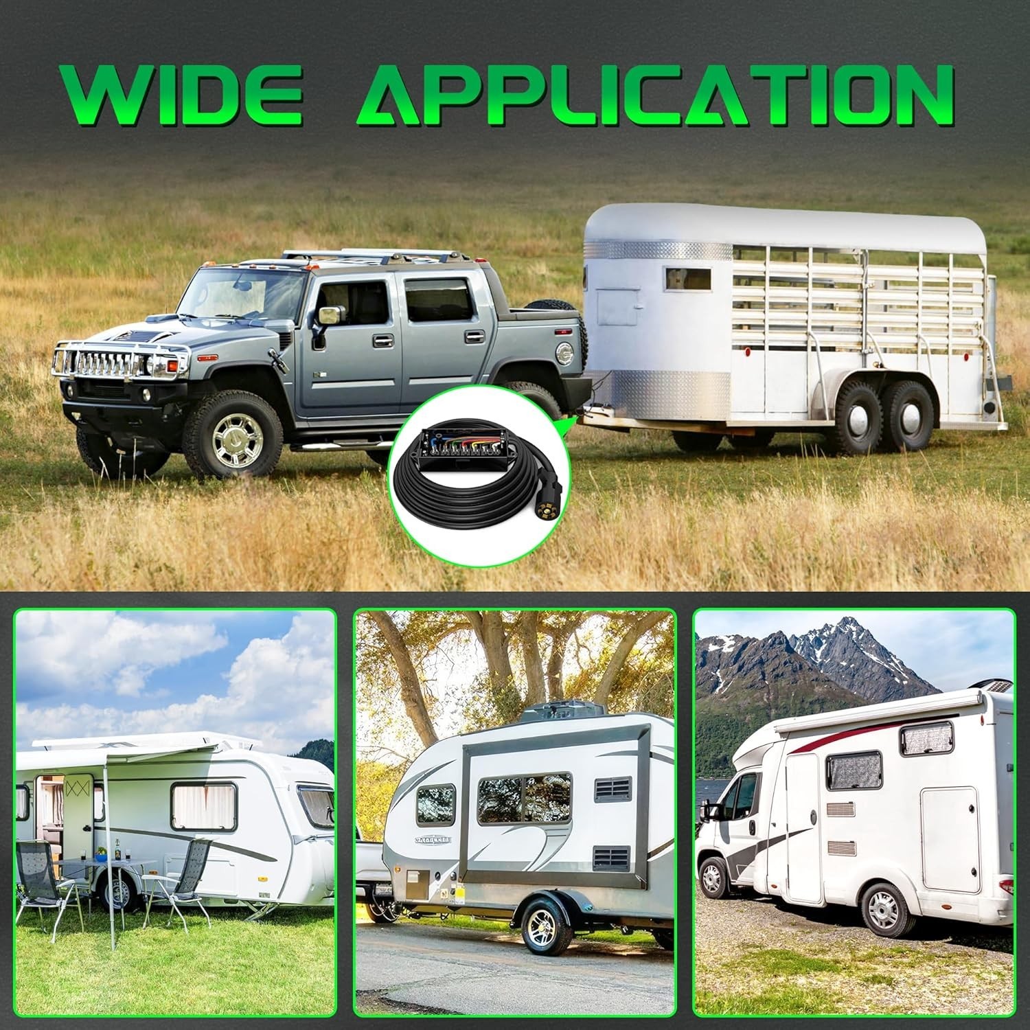 Premium 7-Way Trailer Plug with 7-Pin Weatherproof Wiring Harness Connector