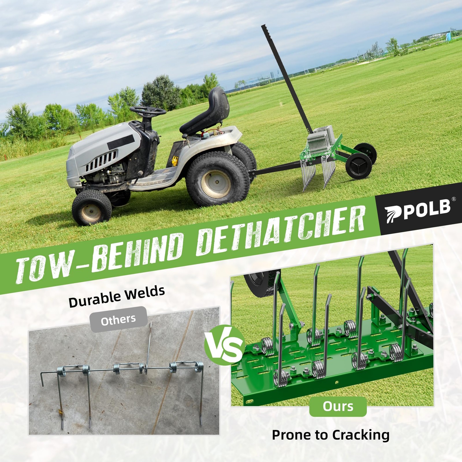 40″ Tow-Behind Dethatcher with 20 Spring Steel Tines, Pull Behind Lawn Tracto…