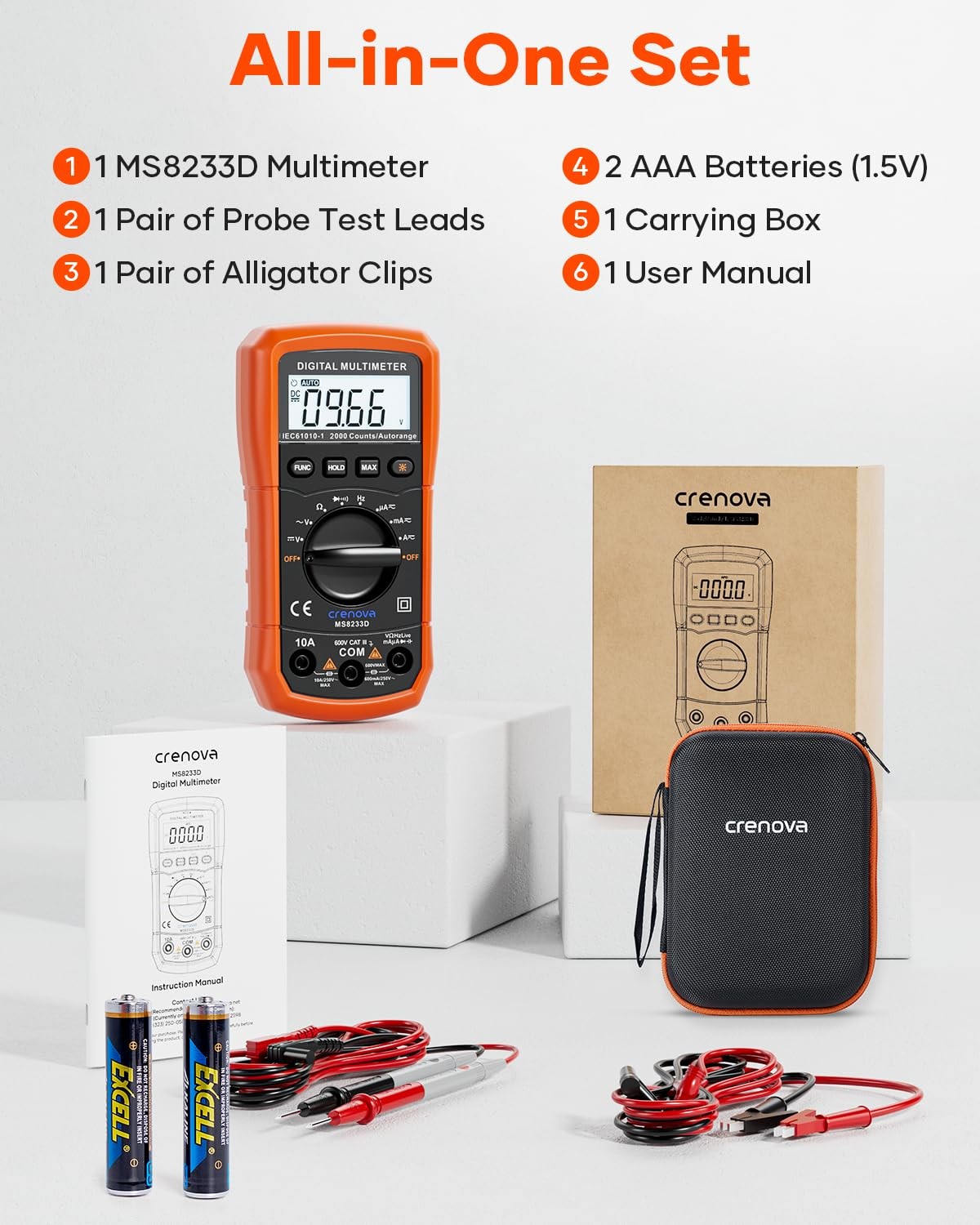 Crenova Ms8233D Multimeter 6000 Counts Digital Multimeter Dc Ac Volt Meter Ohm