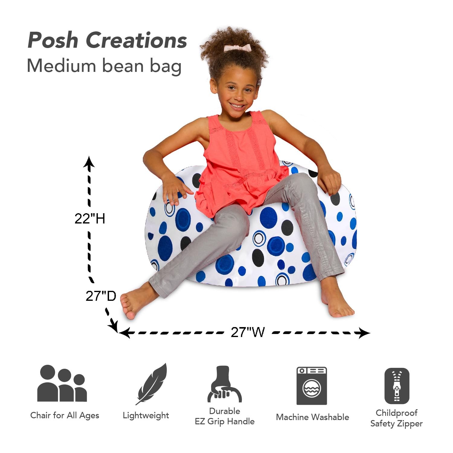 Posh Creations Bean Bag Chair For Kids Teens And Adults Includes Removable And