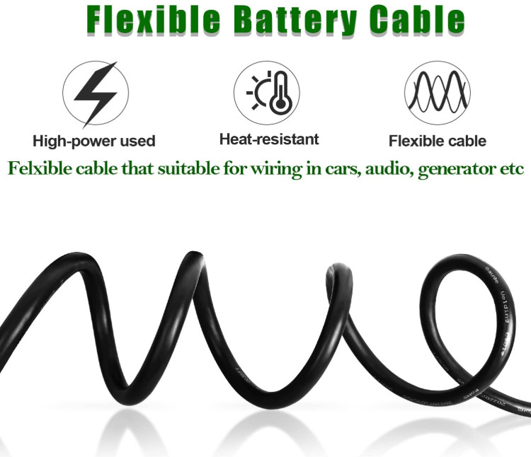 Cable de Batería 2 AWG, 15FT Rojo + 15FT Negro, Cobre OFC, para Automóvil y Sola