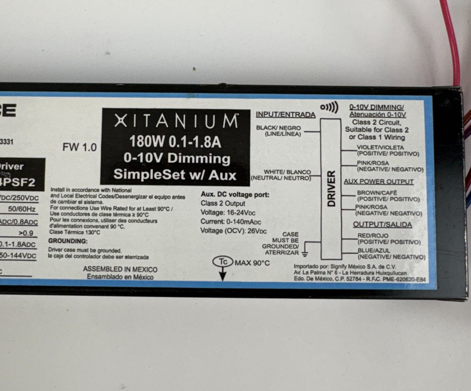 Signify Advance Xitanium 180W LED Driver 0-10V Dimming SimpleSet