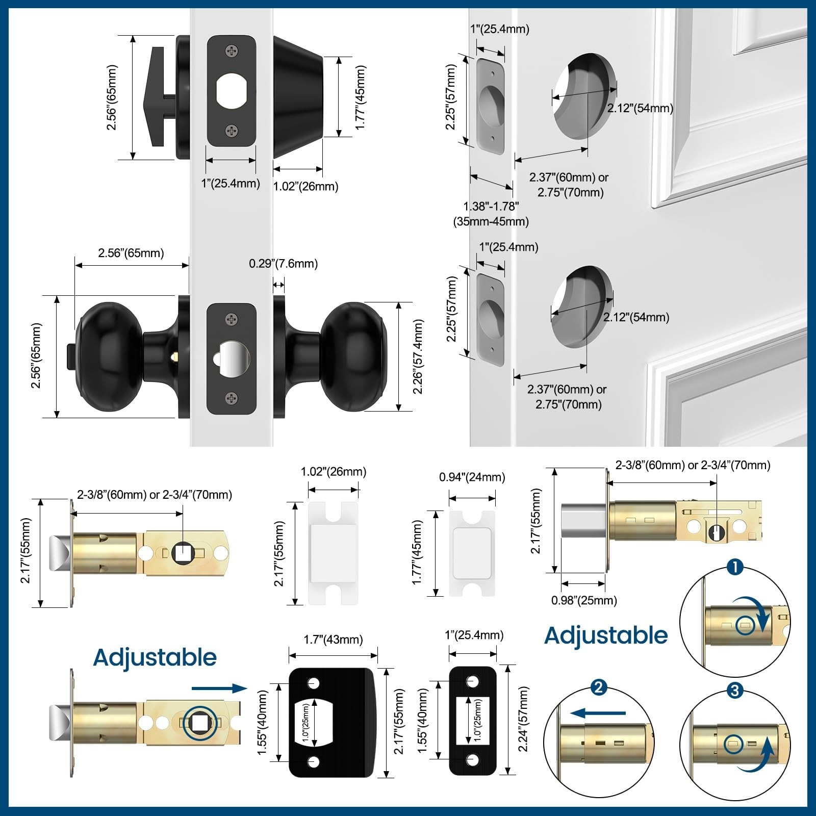 6 Pack Keyed Alike Exterior Door Knob with Lock, Single Cylinder Deadbolt Loc…