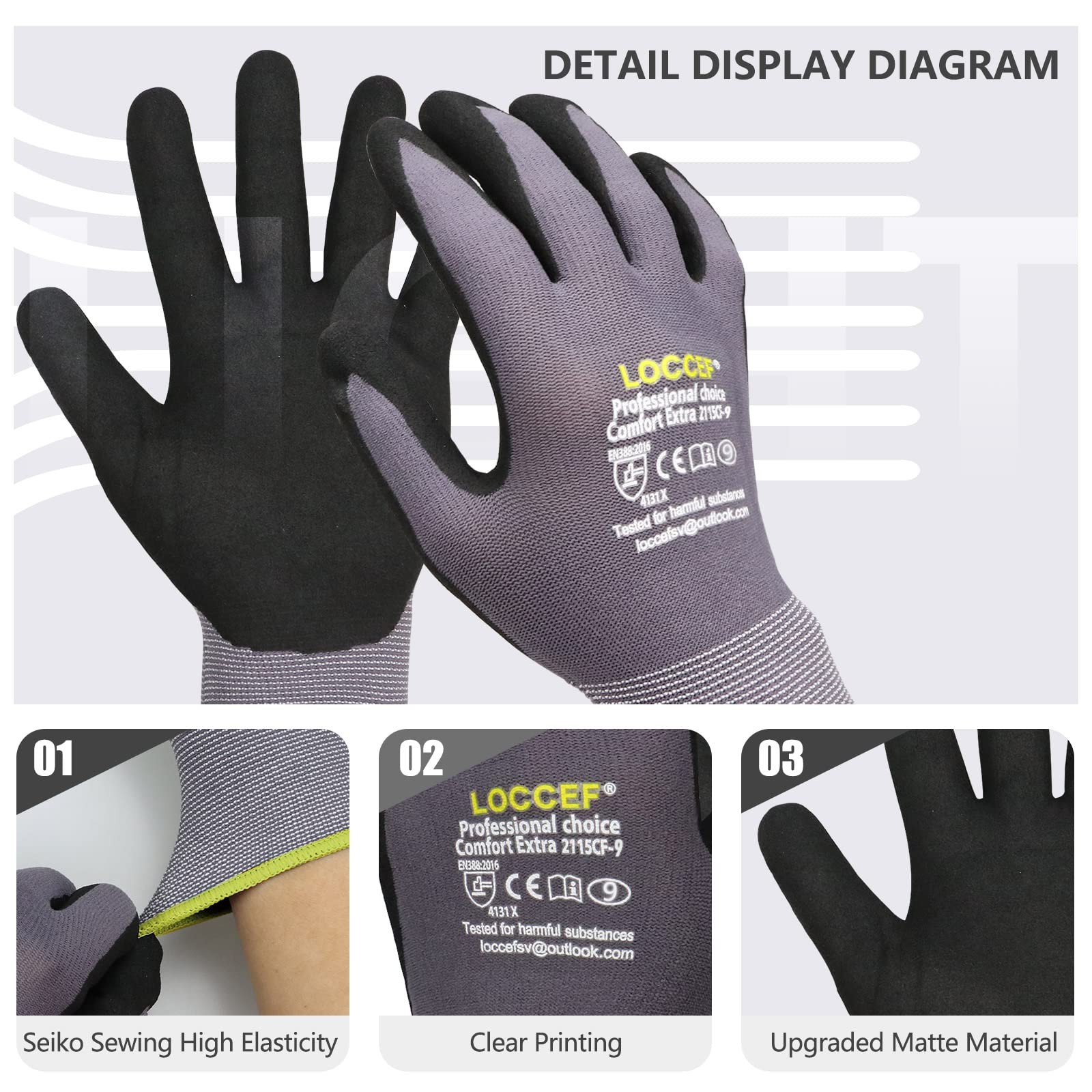 Work Gloves MicroFoam Nitrile Coated Seamless Knit Nylon Gray 7/S 6 Pairs